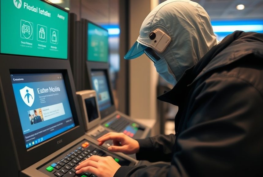 Self-service terminal fitted with anti-skimming protection